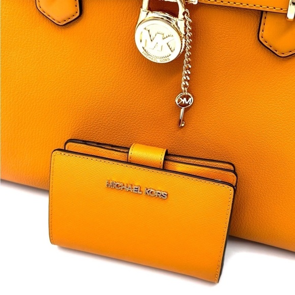 Michael Kors Medium Hamilton Leather Satchel Bag & Medium Bifold Wallet Cider - Picture 12 of 15